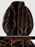 [Warm Thick Vintage Fur Jacket] Men'S Vintage Faux Fur Stand Collar Jacket, Geometric-Patterned Polyester Knit Fabric, Zipper Closure, Warm & Thick for Outdoor Hiking & Daily Casual Wear, Festive & Weekend Style