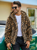 [Long Sleeve Leopard Print Jacket] RELISH NOLESS Men's Casual Leopard Print Faux Fur Hooded Jacket with Pockets - Polyester Knit Fabric, Long Sleeve, Zippered Winter Coat