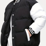 Thick Contrast Color Plus Size Men's Puffer Baseball Jacket - Raglan Jacket for Fall Winter - Men's Clothing