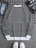 [Classic Crew Neck Striped Sweater] Men'S Classic Crew Neck Striped Sweater, Casual Sports Style, Breathable Knitted Pullover with Long Sleeves, for Spring/Fall - Daily & Weekend Casual Wear