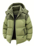 Winter Parka Jacket] Men's Thickened Winter Parka Jacket with Hood - Casual Polyester Ski Coat, Long Sleeve, Solid Color, Pea Coat