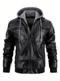 Men's Premium Faux Leather Jacket with Zip Pockets & Drawstring Hood - Vintage Style, Non-Stretch Fabric