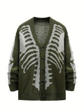 Plus Size Skeleton Print Long Sleeve V Neck Cardigan Sweaters - Men's Button Down Outwear Coats