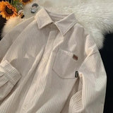 Corduroy Long Sleeve Polo Shirts for Men Fashion Retro Autumn and Winter New Loose Harajuku Casual Shirt Coat Men Clothing