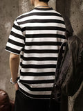 Men's Striped T-shirt, Casual Short Sleeve Crew Neck Tee, Men's Clothing for Outdoor