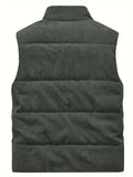 Thick Plush 100% Polyester JPDUN Men's Winter Vest - Casual Stand Collar, Multi-Pocket Outdoor Workwear, Warm Camisole Jacket, Loose Fit, Woven, Non-Stretch