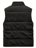 Thick Plush 100% Polyester JPDUN Men's Winter Vest - Casual Stand Collar, Multi-Pocket Outdoor Workwear, Warm Camisole Jacket, Loose Fit, Woven, Non-Stretch