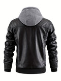 Men's Premium Faux Leather Jacket with Zip Pockets & Drawstring Hood - Vintage Style, Non-Stretch Fabric