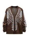 Plus Size Skeleton Print Long Sleeve V Neck Cardigan Sweaters - Men's Button Down Outwear Coats