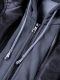 Men's Premium Faux Leather Jacket with Zip Pockets & Drawstring Hood - Vintage Style, Non-Stretch Fabric