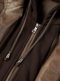 Men's Premium Faux Leather Jacket with Zip Pockets & Drawstring Hood - Vintage Style, Non-Stretch Fabric