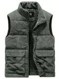 Thick Plush 100% Polyester JPDUN Men's Winter Vest - Casual Stand Collar, Multi-Pocket Outdoor Workwear, Warm Camisole Jacket, Loose Fit, Woven, Non-Stretch