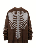 Plus Size Skeleton Print Long Sleeve V Neck Cardigan Sweaters - Men's Button Down Outwear Coats