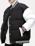 Thick Contrast Color Plus Size Men's Puffer Baseball Jacket - Raglan Jacket for Fall Winter - Men's Clothing