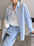 Men's Stylish Blue & White Striped Long Sleeve Shirt - Casual, Lightweight Polyester for Outdoor Activities