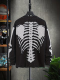 Plus Size Skeleton Print Long Sleeve V Neck Cardigan Sweaters - Men's Button Down Outwear Coats