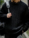 [Plus Size Cable Knit Pullover] Men's Plus Size Cable Knit Fashion Pullover Sweater, Casual Warm Wear For Fall/Winter