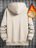 [Fleece-lined Cozy Hooded Sweatshirt] Men's Fleece-lined Cozy Hooded Sweatshirt With Drawstring And Kangaroo Pocket, Men's Hoodie For Winter Outdoor