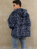 Soft, Warm Men's Faux Fur Hooded Jacket - Elegant Leopard Print Zip-Up Coat with Pockets, Machine Washable for Fall/Winter Casual Wear