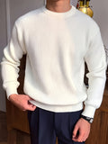 Men'S Casual Crew Neck Ribbed Knit Sweater, Polyester 95% Spandex 5% Solid Color Long Sleeve Top, Slight Stretch Loose Fit for Hiking & Outdoor, 240g/m² Knit Fabric, Spring/Fall/Winter Wear