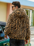 [Long Sleeve Leopard Print Jacket] RELISH NOLESS Men's Casual Leopard Print Faux Fur Hooded Jacket with Pockets - Polyester Knit Fabric, Long Sleeve, Zippered Winter Coat