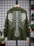 Plus Size Skeleton Print Long Sleeve V Neck Cardigan Sweaters - Men's Button Down Outwear Coats