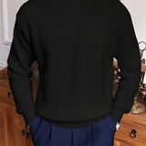 Men'S Casual Crew Neck Ribbed Knit Sweater, Polyester 95% Spandex 5% Solid Color Long Sleeve Top, Slight Stretch Loose Fit for Hiking & Outdoor, 240g/m² Knit Fabric, Spring/Fall/Winter Wear