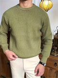 Plus Size Solid Textured Sweater - Men's Fashion Casual Knit Pullover for Spring Fall Winter - Men's Clothing