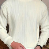 Plus Size Solid Textured Sweater - Men's Fashion Casual Knit Pullover for Spring Fall Winter - Men's Clothing