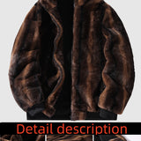 [Warm Thick Vintage Fur Jacket] Men'S Vintage Faux Fur Stand Collar Jacket, Geometric-Patterned Polyester Knit Fabric, Zipper Closure, Warm & Thick for Outdoor Hiking & Daily Casual Wear, Festive & Weekend Style