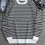 [Classic Crew Neck Striped Sweater] Men'S Classic Crew Neck Striped Sweater, Casual Sports Style, Breathable Knitted Pullover with Long Sleeves, for Spring/Fall - Daily & Weekend Casual Wear