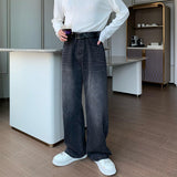 Elastic Waist Wide Leg Straight Jeans