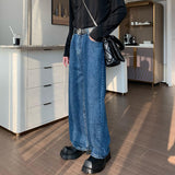 Elastic Waist Wide Leg Straight Jeans