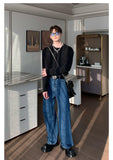 Elastic Waist Wide Leg Straight Jeans