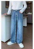 Elastic Waist Wide Leg Straight Jeans