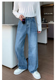 Elastic Waist Wide Leg Straight Jeans