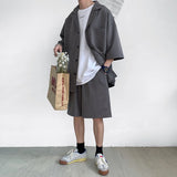 Summer 2 Piece Set Men Suit Jacket and Shorts Oversized Clean Fit Male Clothes Korean Style Casual Loose Short Shirt Outfits Man