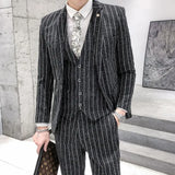 Striped men's suit 3-Pieces Blazers+Pant Fashion Korean Slim Fit Casual men's tuxedo wedding men suits groom suit men's business