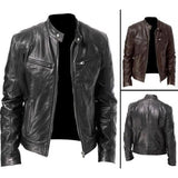 Mens Fashion Leather Jacket Slim Fit Stand Collar PU Jacket Male Anti-wind Motorcycle Lapel Diagonal Zipper Jackets Men