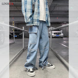 Men Wide Leg Jeans Mens Spring cargo pants Hip Hop Streetwear New Loose Straight Baggy Denim Pants Male work jeans