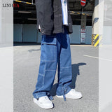 Men Wide Leg Jeans Mens Spring cargo pants Hip Hop Streetwear New Loose Straight Baggy Denim Pants Male work jeans