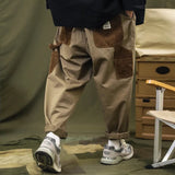 Patchwork Cargo Pants Men Corduroy Contrast Stitch Trousers Mens Streetwear Loose Casual Pants