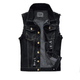 New Spring Autumn Vintage Design Men's Denim Vest Male Black Sleeveless Jackets Men Hole Jeans Brand Waistcoat 6XL,YA566