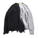 Autumn winter men ripped hole patchwork oversized knitted sweater irregular design hip hop punk knitwear women vintage pullover