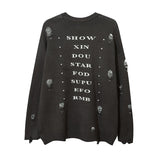 Harajuku Printed Knitwears Women Streetwear Hip Hop Destroyed Hole Ripped Pullovers Jumper Oversized Men