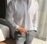 Fashion Men Shirt  V Neck Long Sleeve Brand Casual Men Clothing Streetwear Solid Color Leisure Camisa Masculina 3XL