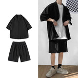 Summer 2 Piece Set Men Suit Jacket and Shorts Oversized Clean Fit Male Clothes Korean Style Casual Loose Short Shirt Outfits Man