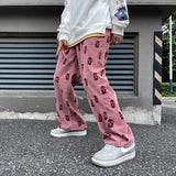 Preppy Style Skull Full Print Drawstring Casual Corduroy Men Baggy Pants Hip Hop Straight Sweatpants Male Loose Trousers