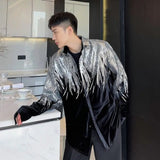 Embroidery Sequin Velvet Fashionable Temperament Men's Long Sleeve Shirts Lapel Personal Design Oversized Tops 9Y6658