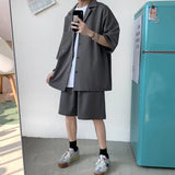 Summer 2 Piece Set Men Suit Jacket and Shorts Oversized Clean Fit Male Clothes Korean Style Casual Loose Short Shirt Outfits Man